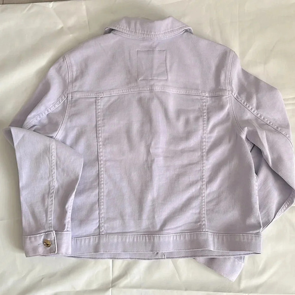 MICHAEL KORS NWOT Women’s Denim Jean Jacket Stretch Gold Button Lavender, Size L - Picture 9 of 9
